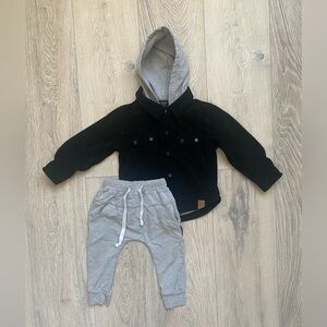 Little Bipsy Jacket and Jogger in Black/Heather Gray 18-24M